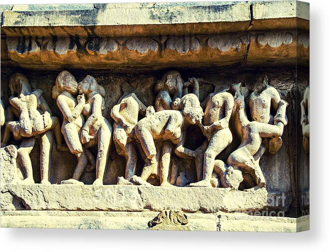 Indian Temples Khajuraho Canvas Print featuring the photograph Temple Scenes by Rick Bragan