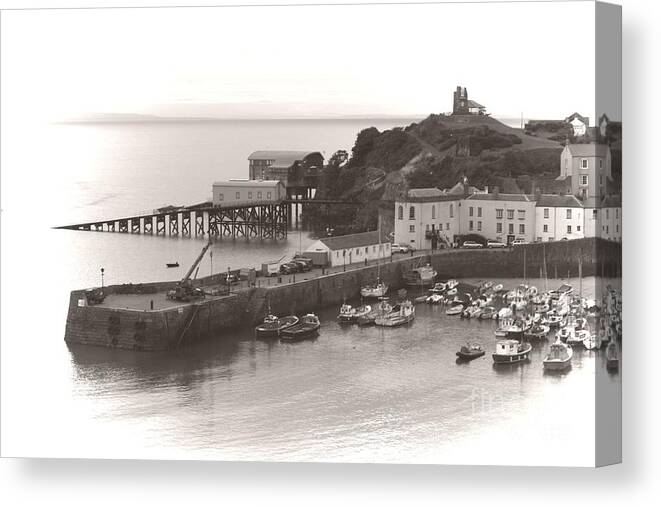 Tenby Canvas Print featuring the photograph Tenby Harbour and Castle Hill Vignette by Jeremy Hayden