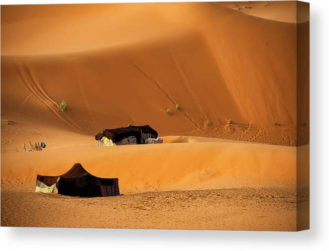 Tranquility Canvas Print featuring the photograph Tents In Sahara Desert by Copyright @ Sopon Chienwittayakun