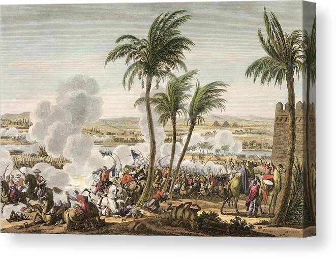 Palm Trees Canvas Print featuring the drawing The Battle Of The Pyramids, 3 by Jacques Francois Joseph Swebach