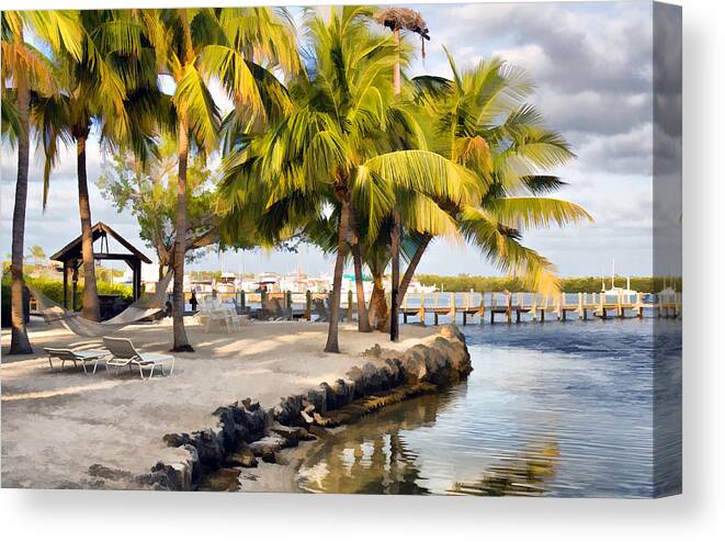 Tropical Island With Palm Trees Canvas Print featuring the photograph The Beach at Coconut Palm Inn by Ginger Wakem