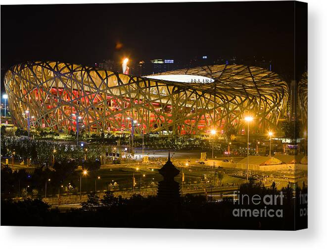 Beijing 2008 The Birds Nest Stadium Canvas Print featuring the photograph The Birds Nest stadium China by Andy Myatt