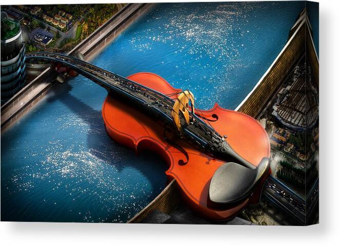 Violin Canvas Print featuring the digital art The Bridge by Alessandro Della Pietra