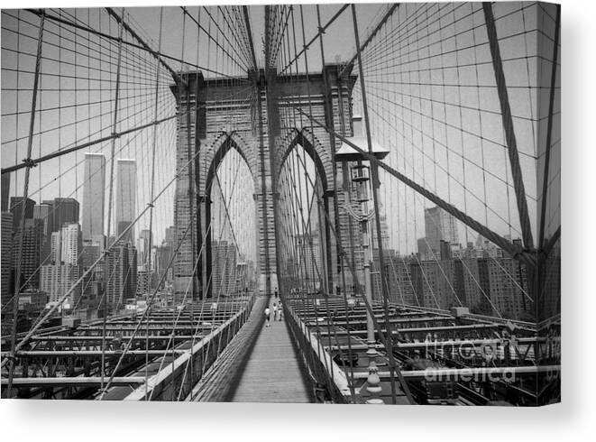 Brooklyn Canvas Print featuring the digital art The Brooklyn Bridge before nine eleven by Steven Spak