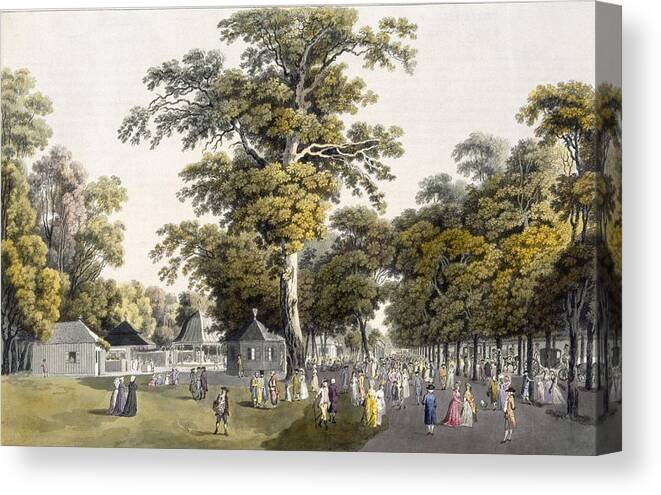 Pleasure Garden Canvas Print featuring the drawing The Cafes In The Grand Avenue by Laurenz Janscha