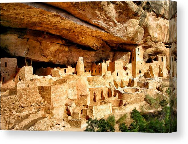 Cliff Palace Canvas Print featuring the painting The Cliff Palace at Mesa Verde by Dominic Piperata