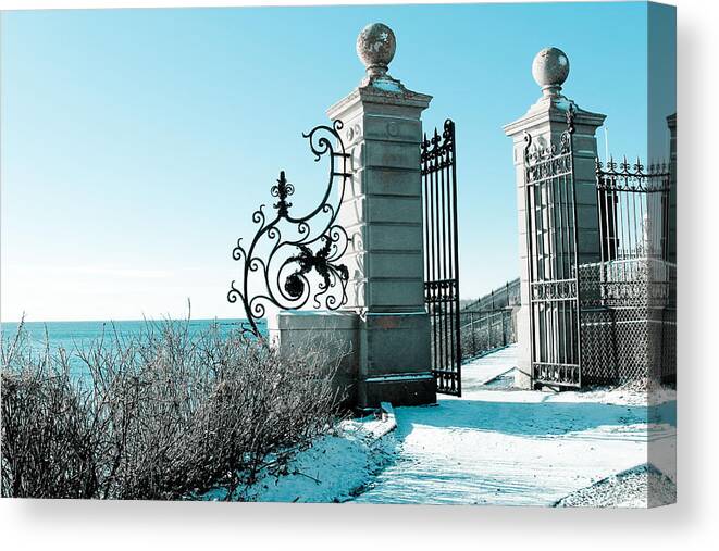 Cliff Walk Canvas Print featuring the photograph The cliff walk covered in snow by Allan Millora