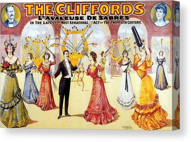 Entertainment Canvas Print featuring the photograph The Cliffords, Sword Swallowing Act by Science Source