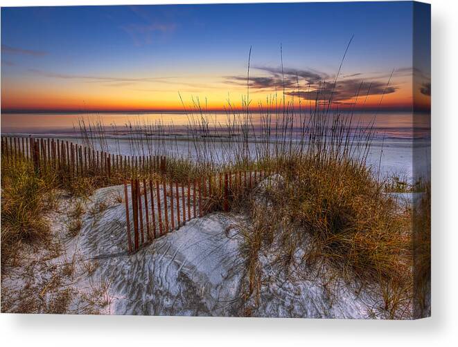 Clouds Canvas Print featuring the photograph The Dunes at Sunset by Debra and Dave Vanderlaan