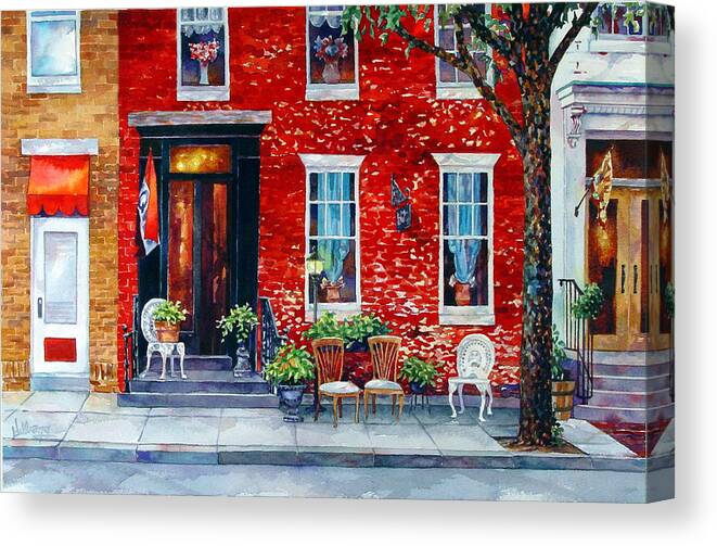 Watercolor Canvas Print featuring the painting The Empty Chairs by Mick Williams