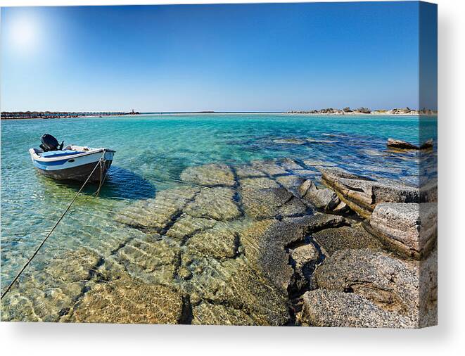Aqua Canvas Print featuring the photograph The exotic Elafonissos in Crete - Greece by Constantinos Iliopoulos
