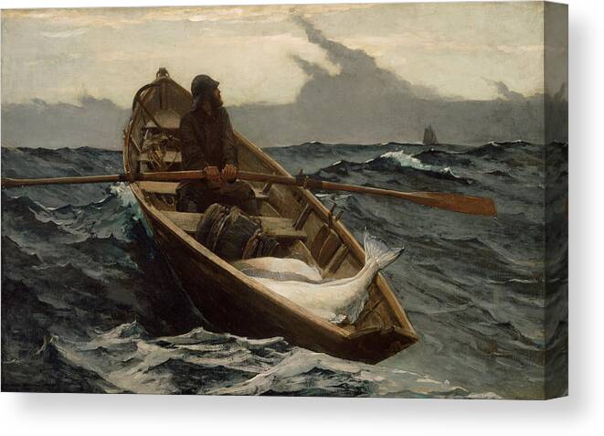 Winslow Homer Canvas Print featuring the painting The Fog Warning .Halibut Fishing by Winslow Homer