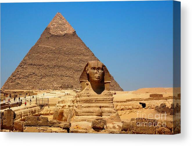 Africa Canvas Print featuring the photograph The Great Sphinx of Giza and Pyramid of Khafre by Joe Ng