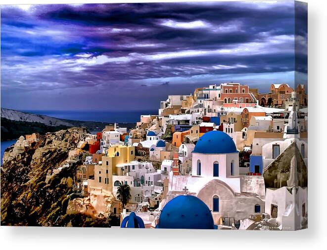 Travel Photo Canvas Print featuring the photograph The greek Isles Santorini by Tom Prendergast