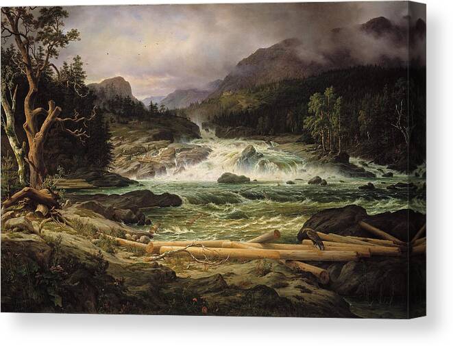 Thomas Fearnley Canvas Print featuring the painting The Labro Falls at Kongsberg by Thomas Fearnley