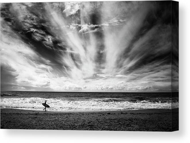 Tarifa Canvas Print featuring the photograph The Loneliness Of A Surfer by Lorenzo Grifantini