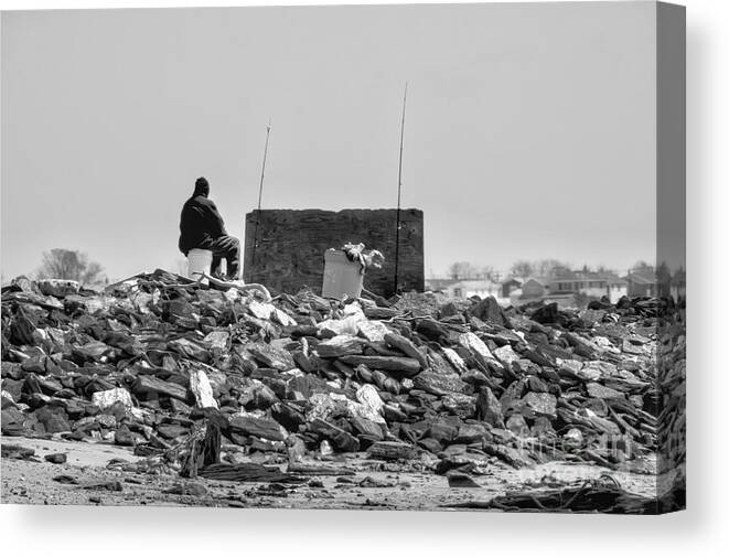 Dead Horse Bay Canvas Print featuring the photograph The Lonely Fisherman by Rick Kuperberg Sr