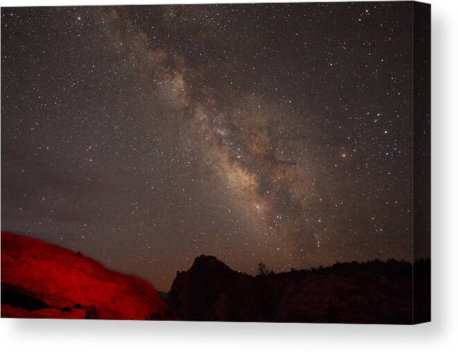 Beauty Canvas Print featuring the photograph The Milky Way over Mesa Arch by Alan Vance Ley