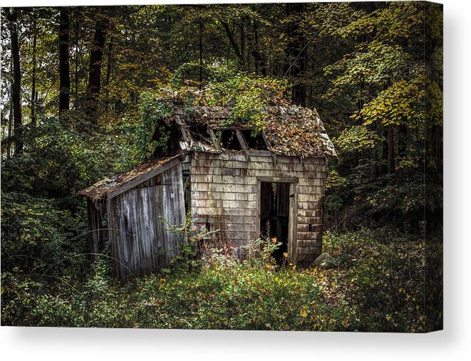 Rustic Canvas Print featuring the photograph The old shack in the woods - Autumn at Long Pond Ironworks State Park by Gary Heller