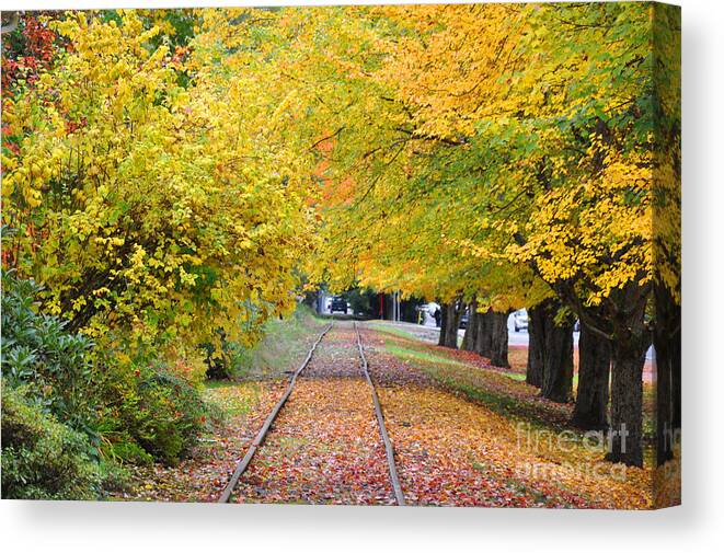 Autumn Canvas Print featuring the painting The Tracks by Kirt Tisdale