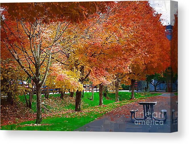 Fall Canvas Print featuring the painting The Picnic Table by Kirt Tisdale
