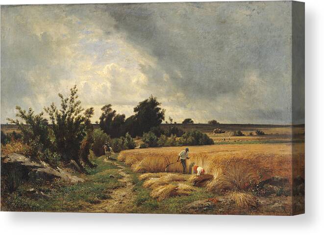 Landscape Canvas Print featuring the photograph The Plateau Of Ormesson - A Path Through The Corn Oil On Canvas by Francois Louis Francais