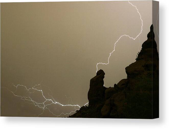 Praying Monk Canvas Print featuring the photograph The Praying Monk Lightning Strike by James BO Insogna