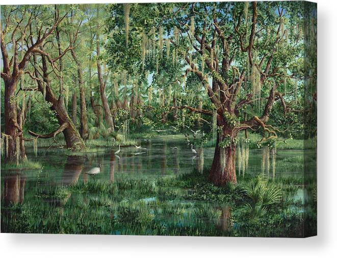 Nature Canvas Print featuring the painting The Preacher and His Flock by AnnaJo Vahle