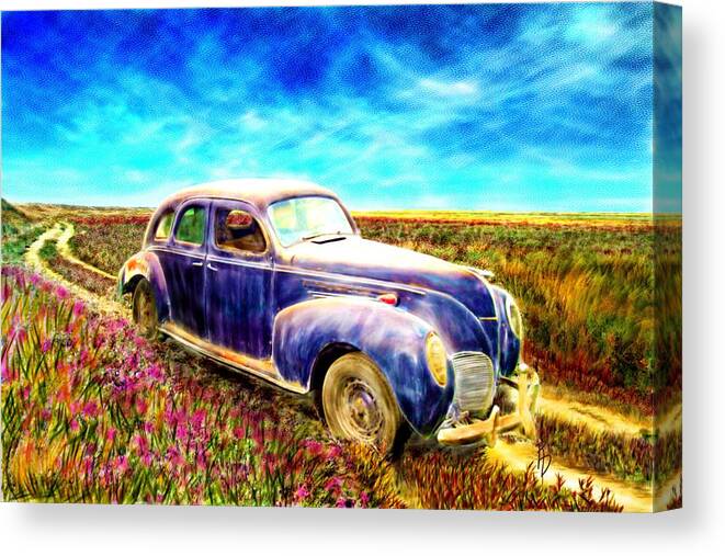 Watercolor Canvas Print featuring the digital art The Rare and Elusive Lincoln Zephyr by Ric Darrell