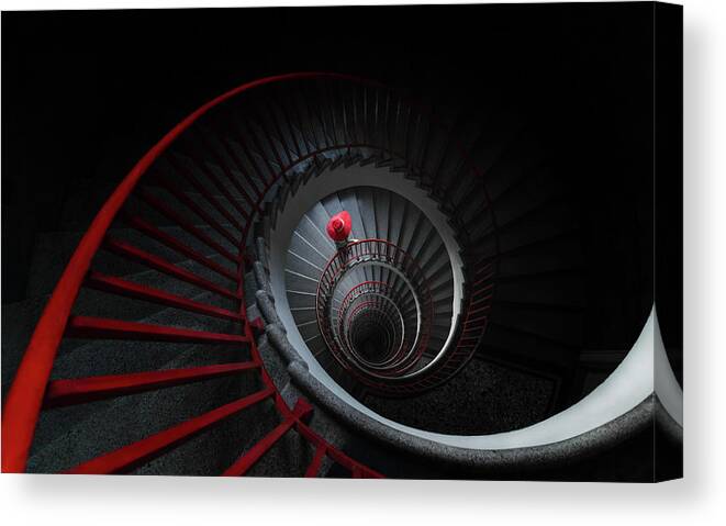 Stairs Canvas Print featuring the photograph The Red Hat by Mandru Cantemir