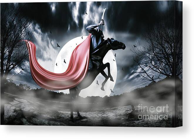 Sleepy Hollow Canvas Print featuring the digital art The rise of the Headless Horseman by Jorgo Photography