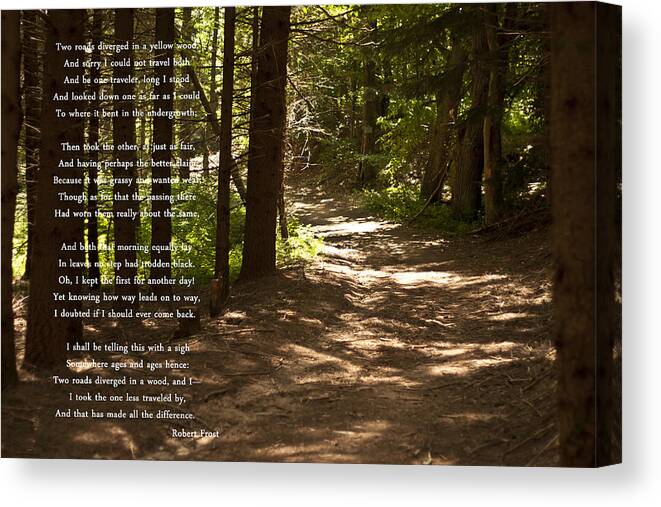 The Road Not Taken Canvas Print featuring the photograph The Road Not Taken - Robert Frost Path in the Woods by Georgia Clare