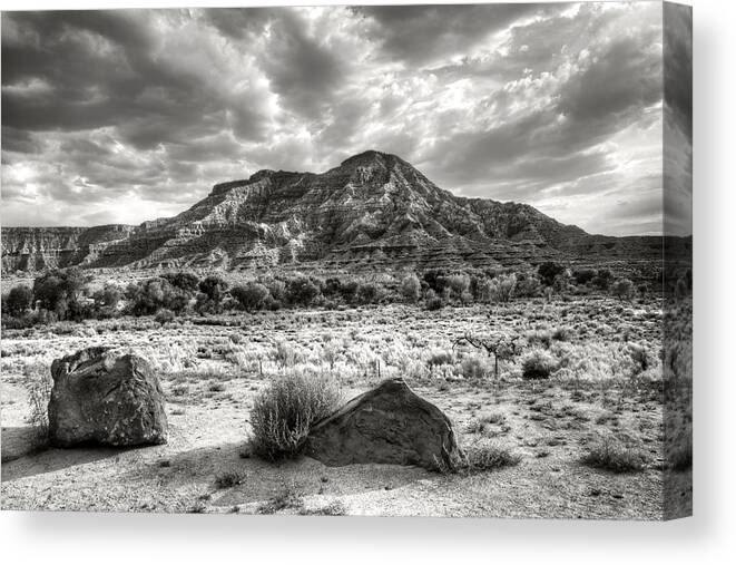 Mesa Canvas Print featuring the photograph The Road to Zion in Black and White by Tammy Wetzel