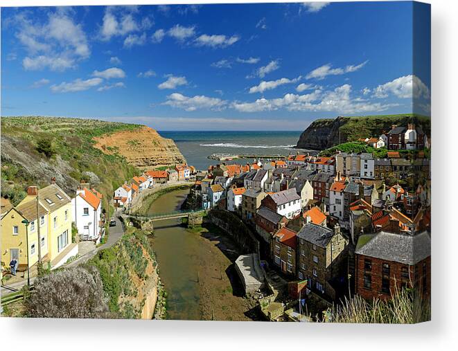 Britain Canvas Print featuring the photograph The Seaside Village of Staithes by Rod Johnson
