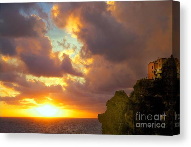 Cinqueterre Canvas Print featuring the photograph The Setting of The Sun at Cinque Terre by Nicola Fiscarelli