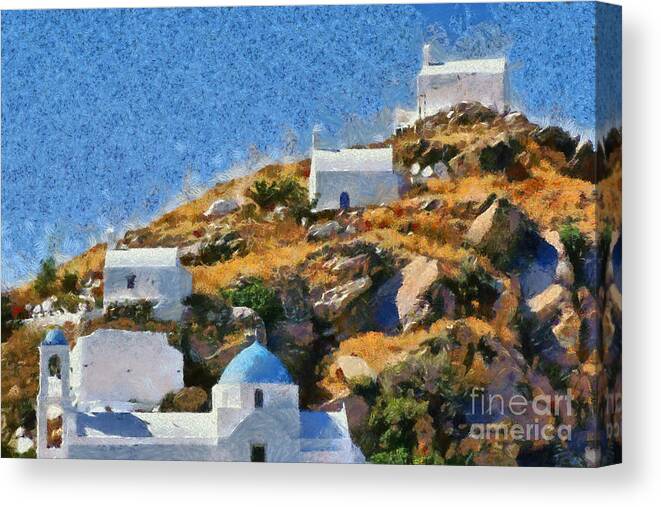 Ios Canvas Print featuring the painting The top of Ios town by George Atsametakis