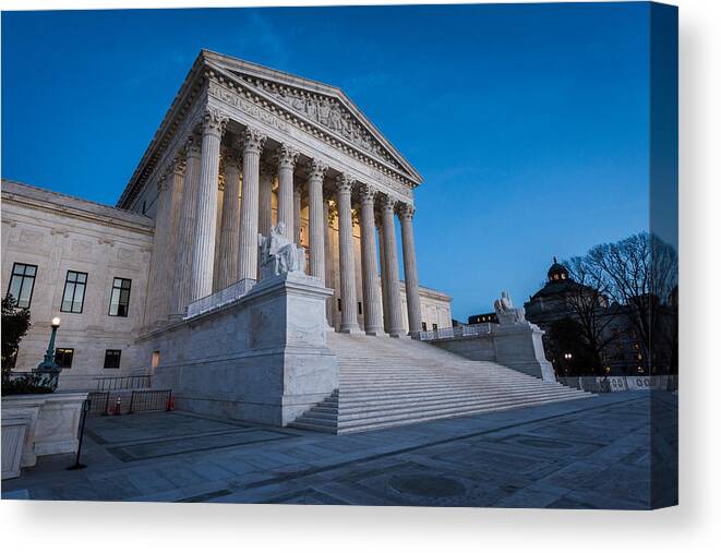 Us Supreme Court Building Canvas Print featuring the photograph The U.S. Supreme Court Building by Geoff Livingston