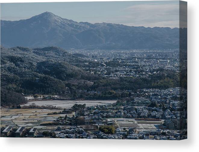 Tranquility Canvas Print featuring the photograph The View From Ogurayama With Snow, Kyoto by Kaoru Hayashi