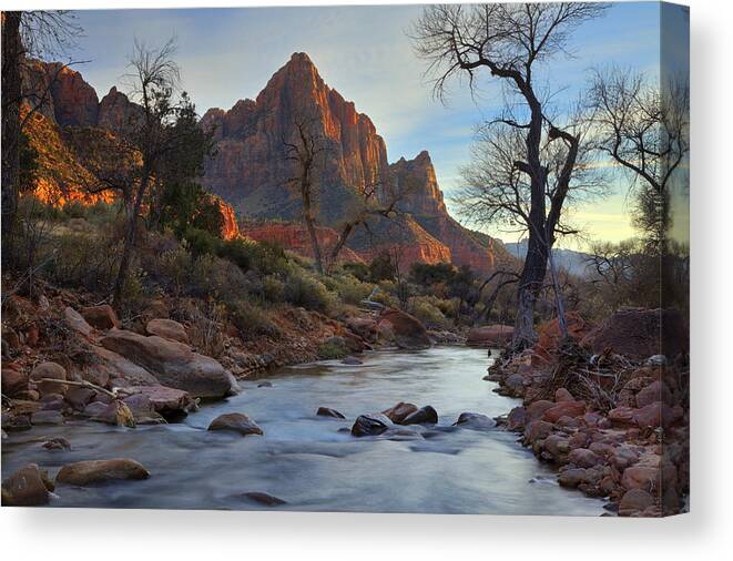 Zion Canvas Print featuring the photograph The Watchman in Winter-2 by Alan Vance Ley