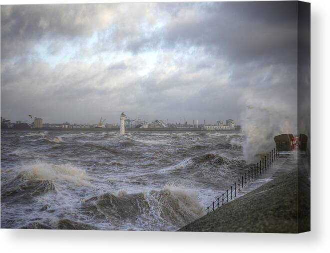 Lighthouse Canvas Print featuring the photograph The wild Mersey by Spikey Mouse Photography