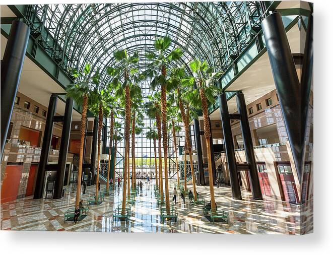 Built Structure Canvas Print featuring the photograph The Winter Garden Atrium, New York City by Sylvain Sonnet