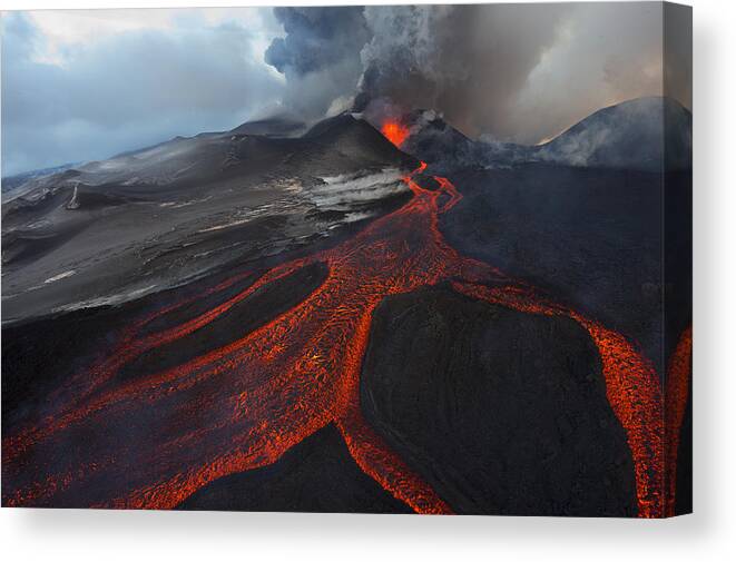 Feb0514 Canvas Print featuring the photograph Tolbachik Volcano Eruptin Kamchatka by Sergey Gorshkov