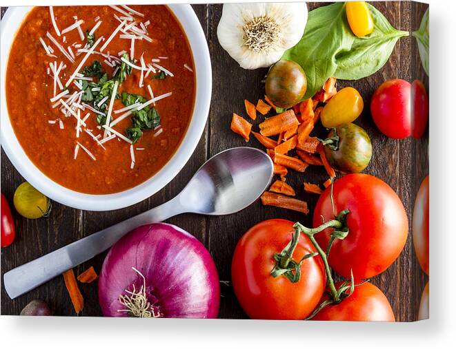 Italian Canvas Print featuring the photograph Tomato and Basil Soup by Teri Virbickis