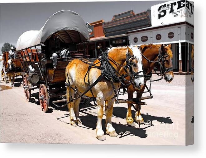 Color Photo Canvas Print featuring the digital art Tombstone Wagon by Tim Richards