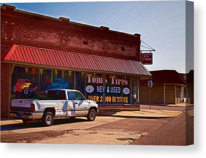 Tom's Tires Canvas Print featuring the photograph Tom's Tires by Angie Rayfield
