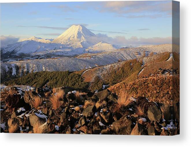Scenics Canvas Print featuring the photograph Tongariro National Park Mountains by Ngaire Lawson