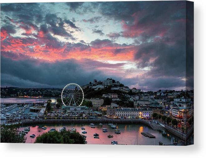 Tranquility Canvas Print featuring the photograph Torquay Marina Sunset Summer by Rick Bebbington Photography