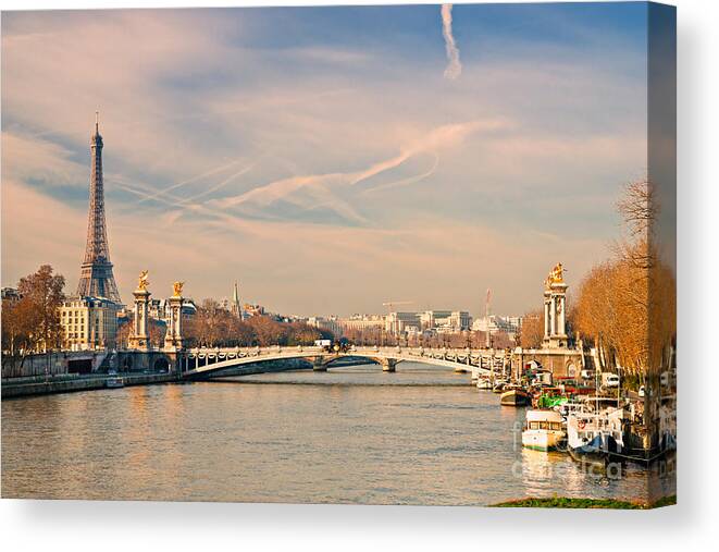 Above Canvas Print featuring the photograph Tour Eiffel and Alexandre III bridge - Paris by Luciano Mortula