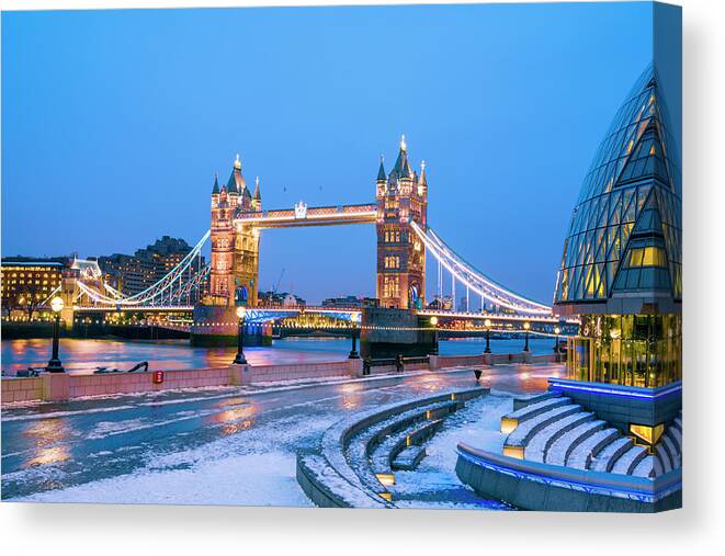 Gla Building Canvas Print featuring the photograph Tower Bridge And City Hall London by Owenprice