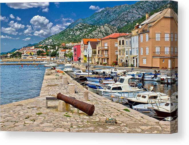 Croatia Canvas Print featuring the photograph Town of Karlobag under Velebit mountain by Brch Photography